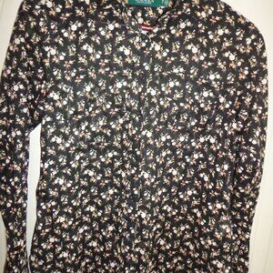 LAUREN RALPH LAUREN Floral Cotton Voile Shirt PS Black Multi Button Closure